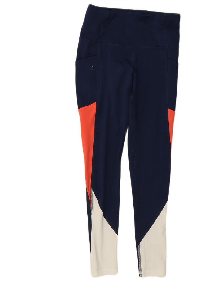 CHAMPION Womens Leggings UK 10 Small  Navy Blue Colourblock