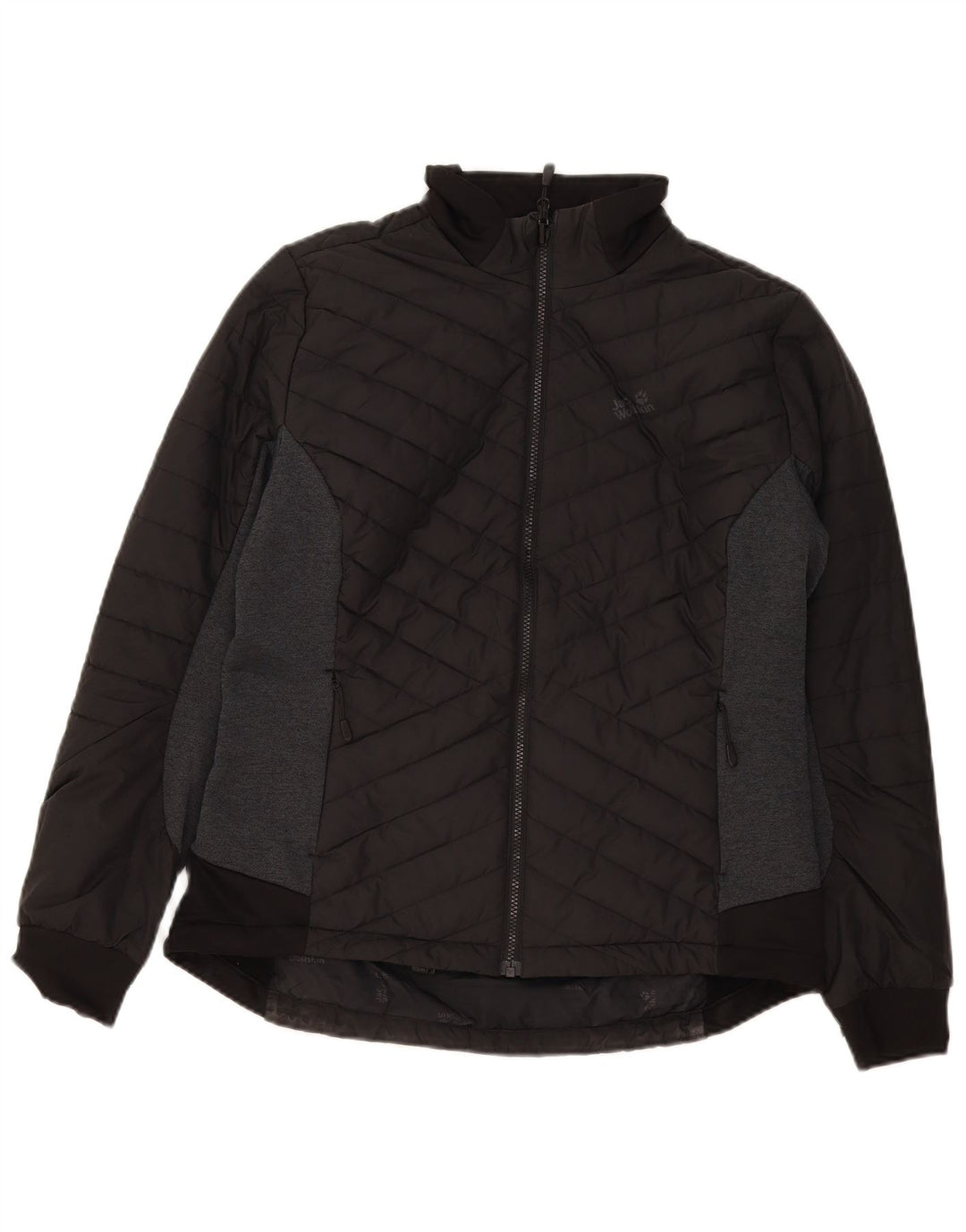 Damska ocieplana kurtka Jack Wolfskin UK 16, duża, czarna, poliestrowa w bloki kolorów