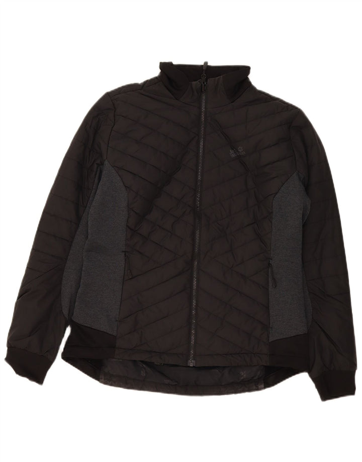 Damska ocieplana kurtka Jack Wolfskin UK 16, duża, czarna, poliestrowa w bloki kolorów