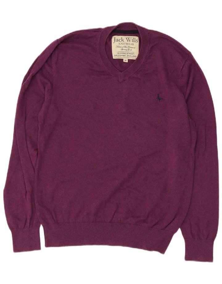 JACK WILLS Męski sweter z dekoltem w kształcie litery V, średniofioletowy, bawełniany