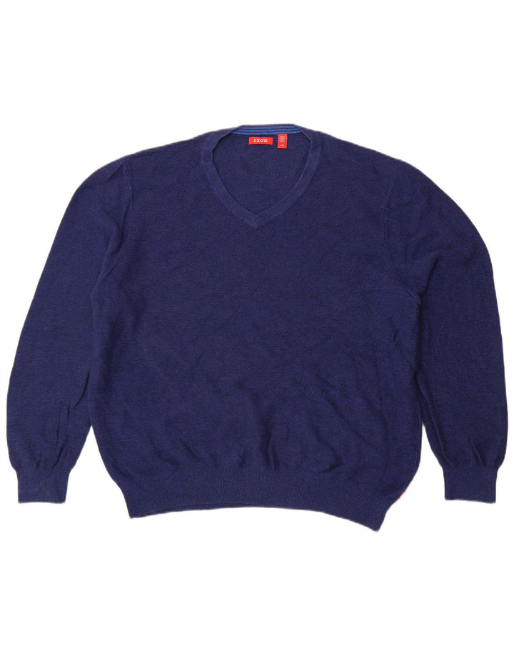 Izod Męski sweter z dekoltem w kształcie litery V, duży, niebieski, bawełniany