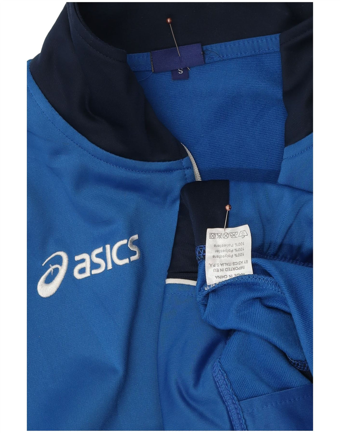 Męska kurtka dresowa Asics, mała, niebieska, poliestrowa z blokami kolorów