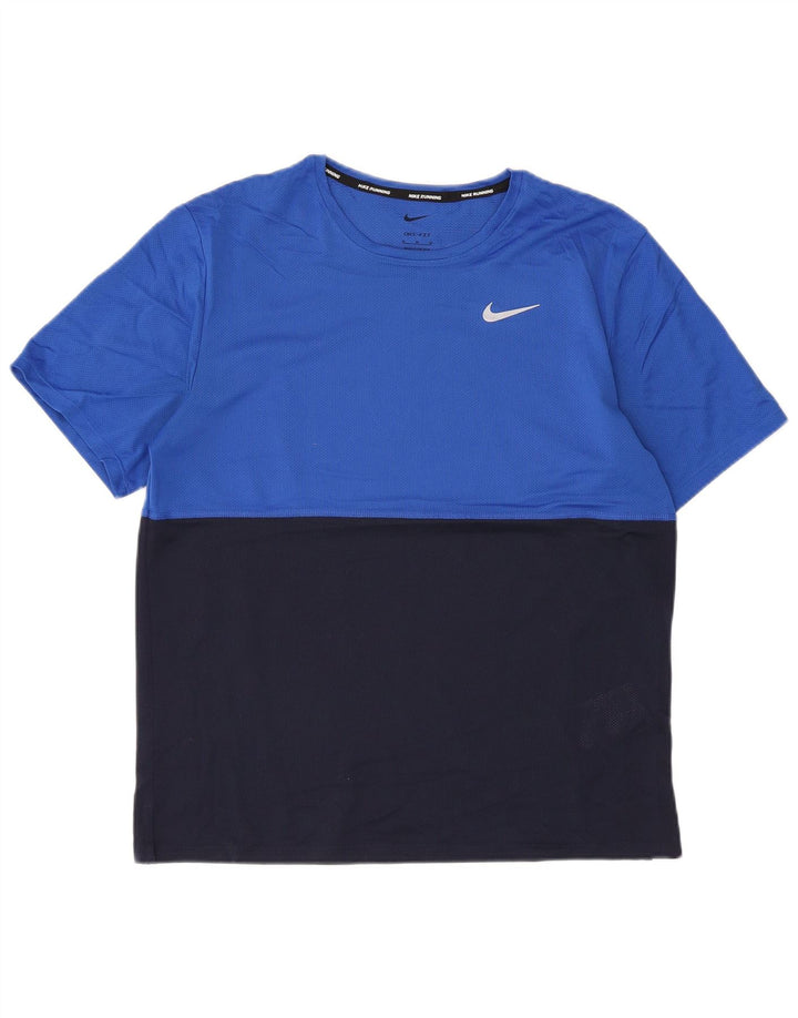 Męski T-shirt Nike Dri Fit Top, średni niebieski, poliester z blokami kolorów
