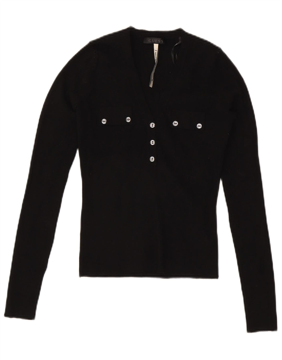 Damski krótki top Guess z długim rękawem UK 8 Small, czarna wiskoza
