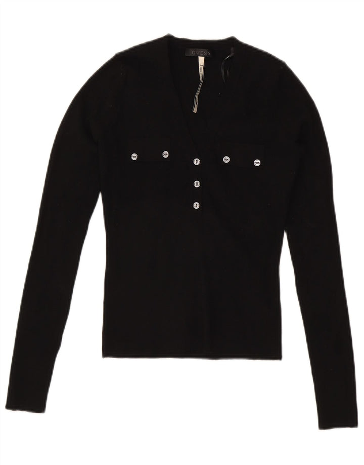 Damski krótki top Guess z długim rękawem UK 8 Small, czarna wiskoza
