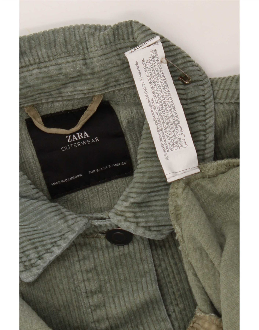 Damska, oversize'owa kurtka sztruksowa Zara UK 10, mała, bawełniana khaki