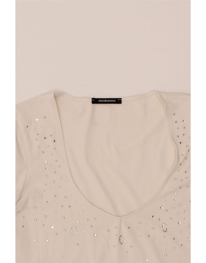 ROCCOBAROCCO Womens Crop Top 3/4 Sleeve UK 12 Medium Beige Vintage Roccobarocco and Second-Hand Roccobarocco from Messina Hembry 