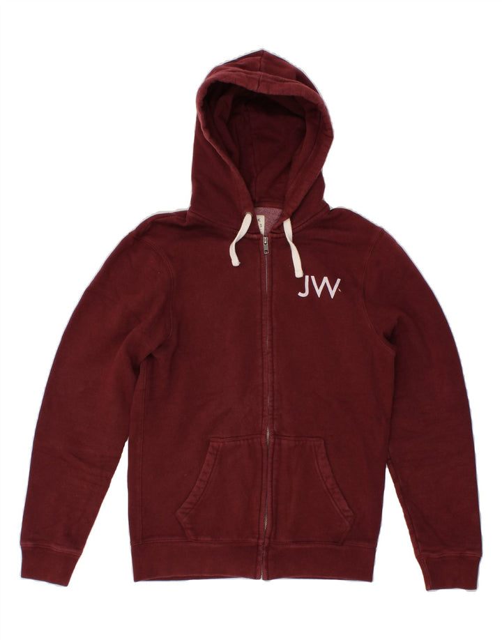 JACK WILLS Mens Graphic Zip Hoodie Sweater Small Maroon Cotton Vintage Jack Wills and Second-Hand Jack Wills from Messina Hembry 