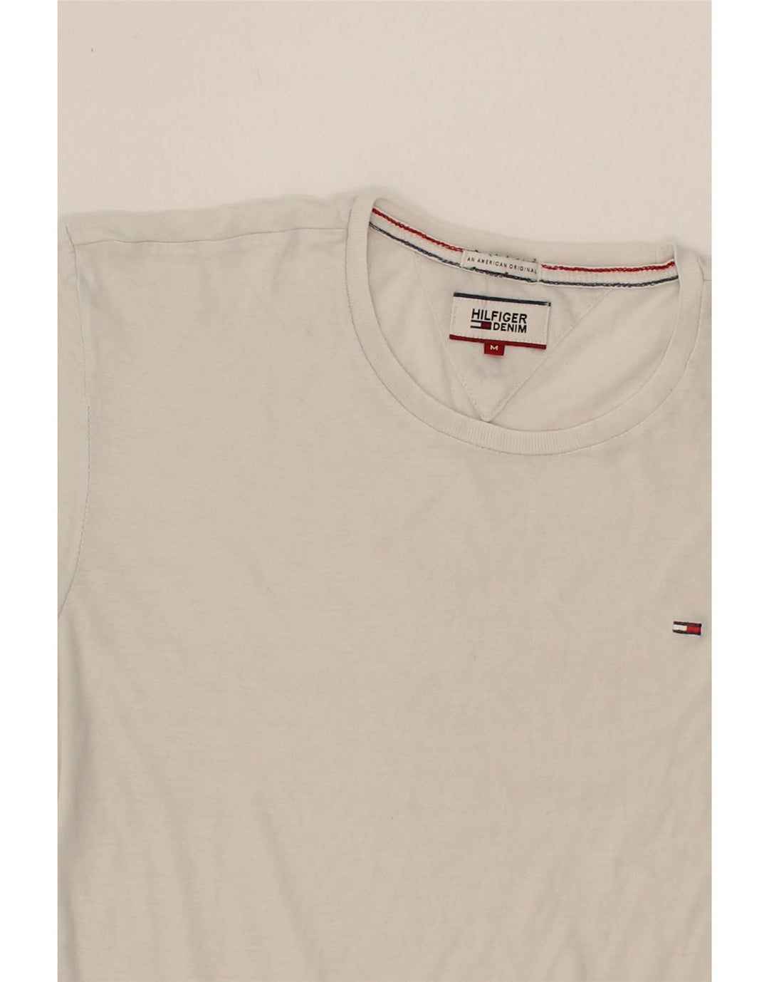 TOMMY HILFIGER Mens T-Shirt Top Medium White Cotton Vintage Tommy Hilfiger and Second-Hand Tommy Hilfiger from Messina Hembry 