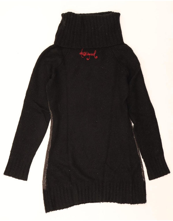 Damski sweter Desigual z wywijanym dekoltem UK 14, duży, czarny w kwiaty