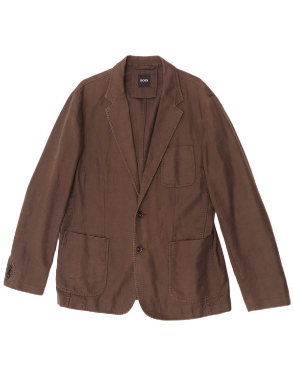 Męska marynarka zapinana na 2 guziki Hugo Boss EU 52 XL, brązowa lniana