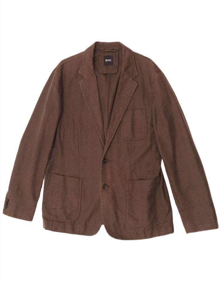 Męska marynarka zapinana na 2 guziki Hugo Boss EU 52 XL, brązowa lniana