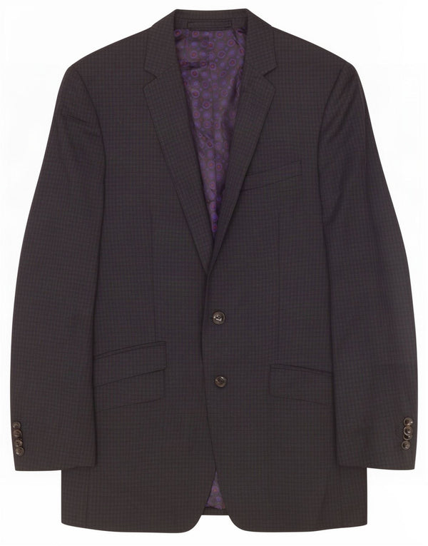 Marks & Spencer Mens 2 Button Blazer Jacket UK 36 Small Grey Check Wool