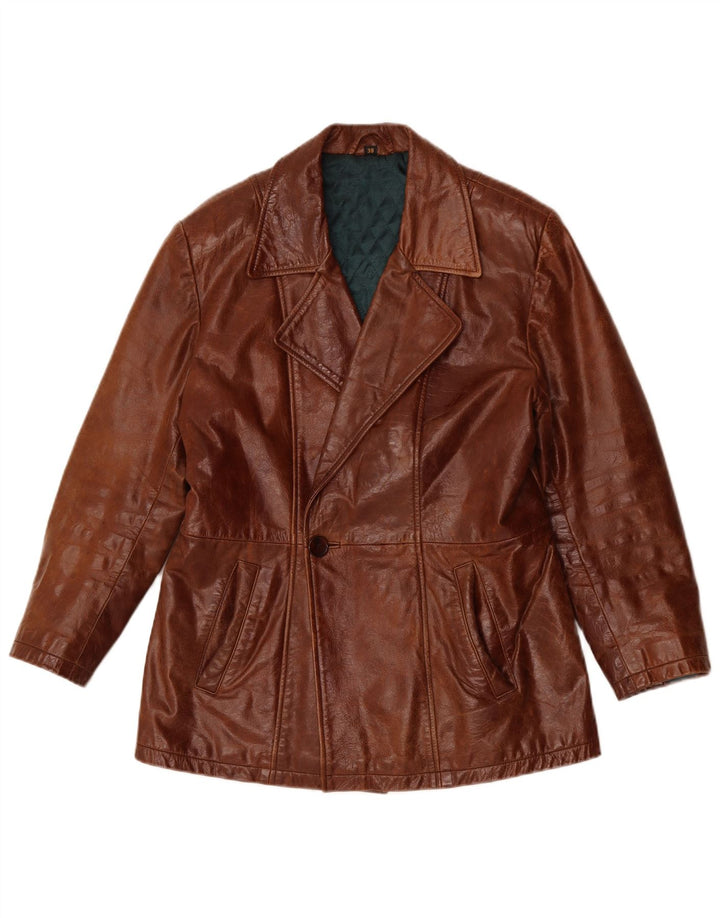 Męski płaszcz skórzany VINTAGE UK 38 Średni brązowy skórzany