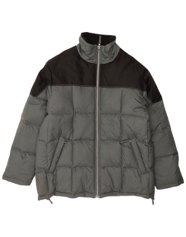 Vintage męska, luźna, wyściełana kurtka UK 38, nylon w kolorze średnioszarym