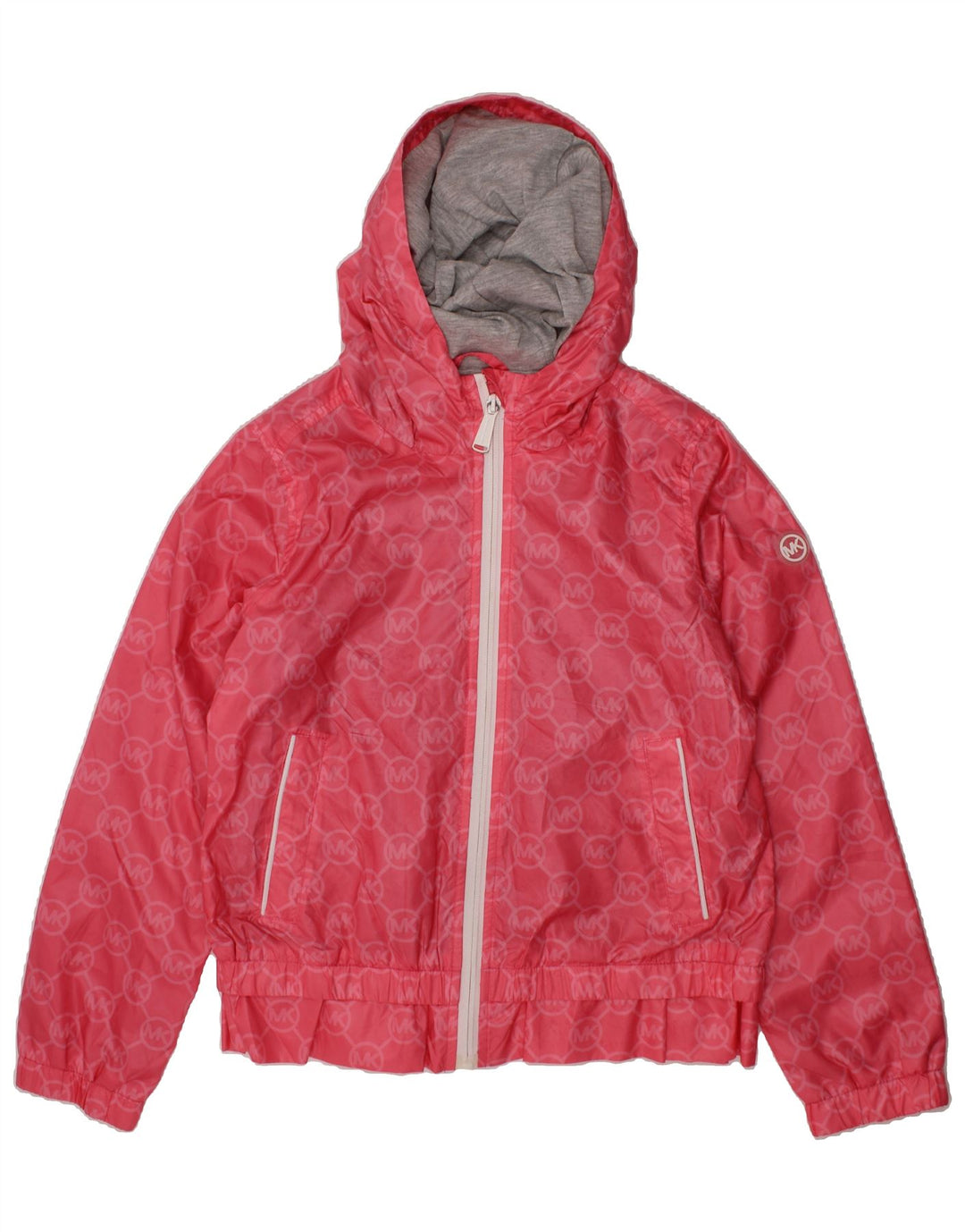 MICHAEL KORS Girls Hooded Rain Jacket 7-8 Years Pink Geometric Polyester Vintage Michael Kors and Second-Hand Michael Kors from Messina Hembry 