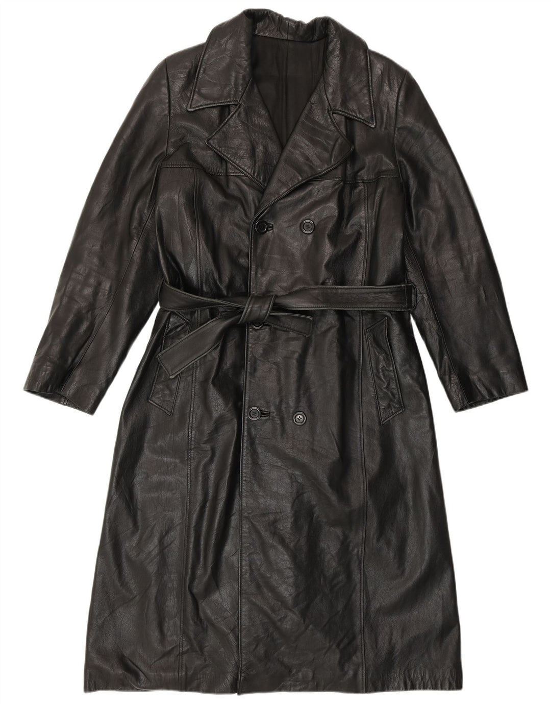 PASCUCCI Męski dwurzędowy płaszcz skórzany IT 50, duża czarna skóra