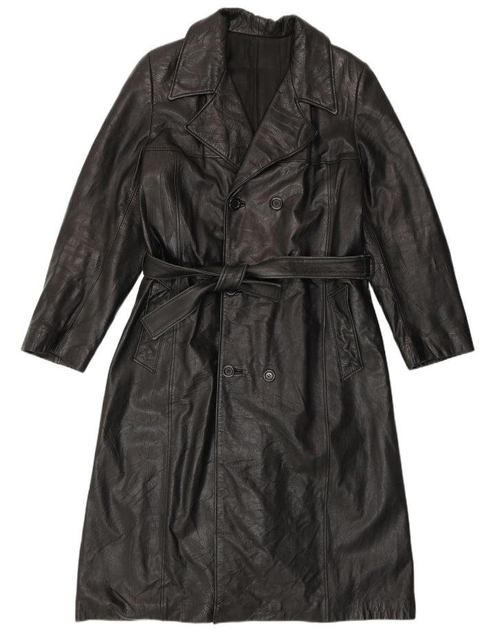 PASCUCCI Męski dwurzędowy płaszcz skórzany IT 50, duża czarna skóra