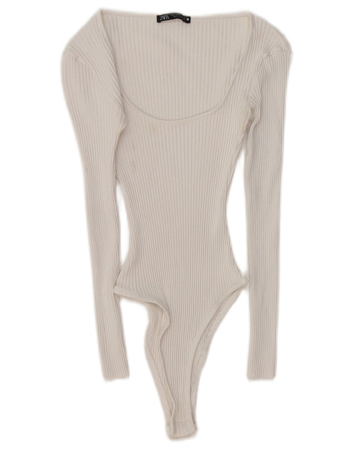 Damskie body z długim rękawem ZARA UK 8 Small White