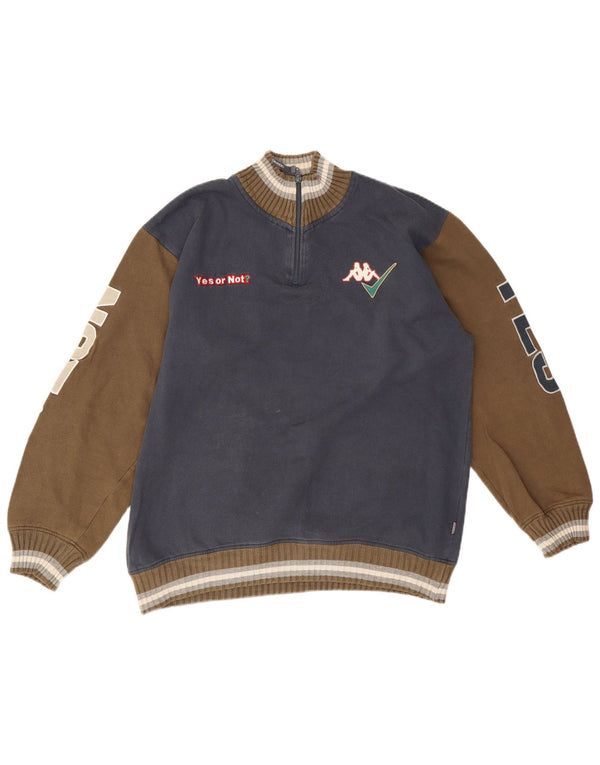 Męski sweter Kappa z grafiką i zamkiem błyskawicznym, 2XL, granatowy, blok kolorów