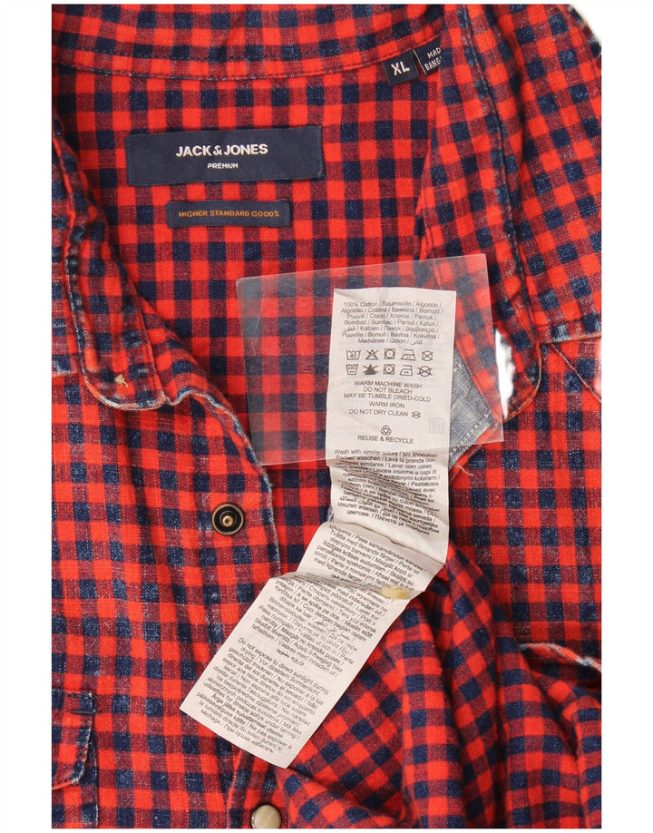 Męska koszula flanelowa Jack & Jones XL, czerwona bawełniana kratka