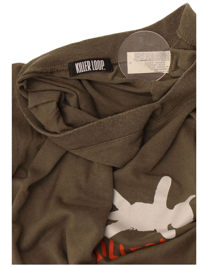 Męska koszulka z grafiką Killer Loop, duża, bawełniana w kolorze khaki