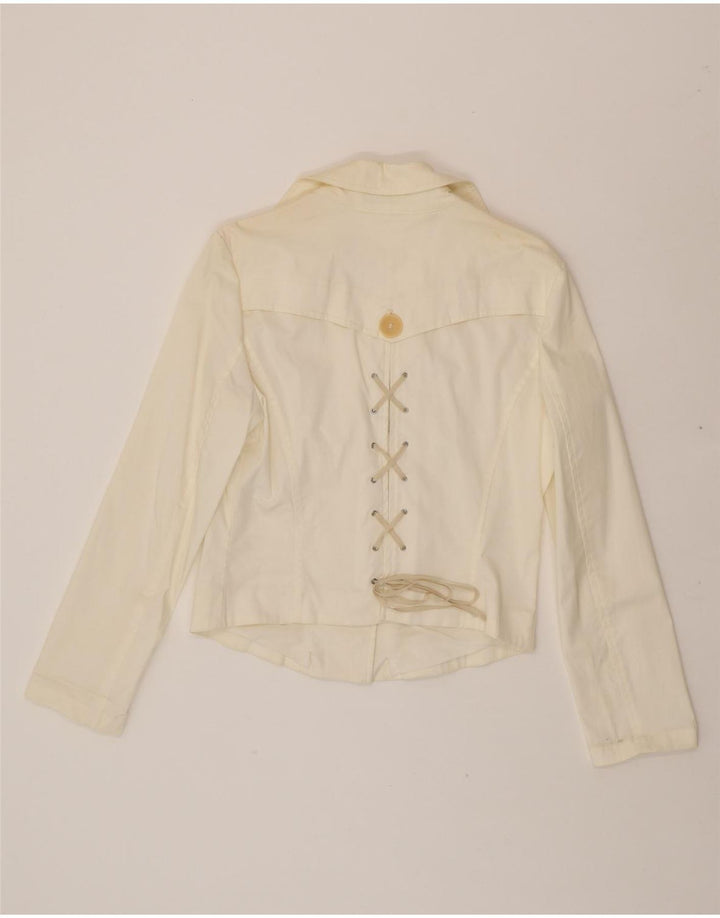 PENNY BLACK Womens 3 Button Crop Blazer Jacket UK 14 Large Off White Vintage Penny Black and Second-Hand Penny Black from Messina Hembry 