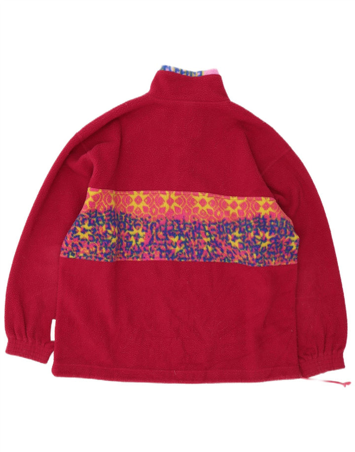 Vintage męski sweter polarowy z guzikami pod szyją, duży, różowy, geometryczny poliester