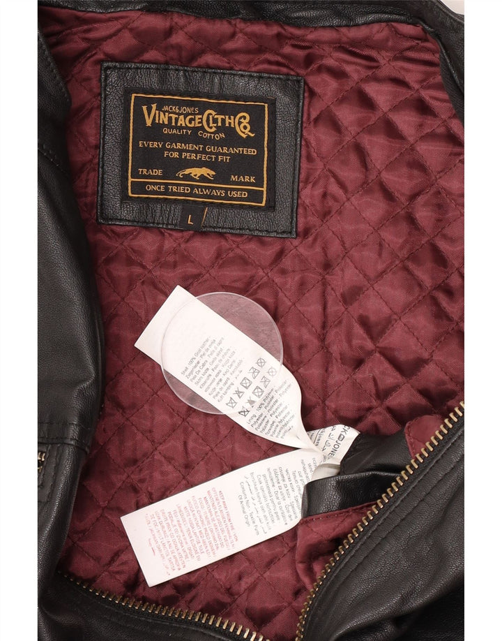 Męska kurtka skórzana Jack & Jones UK 40, duża czarna skóra