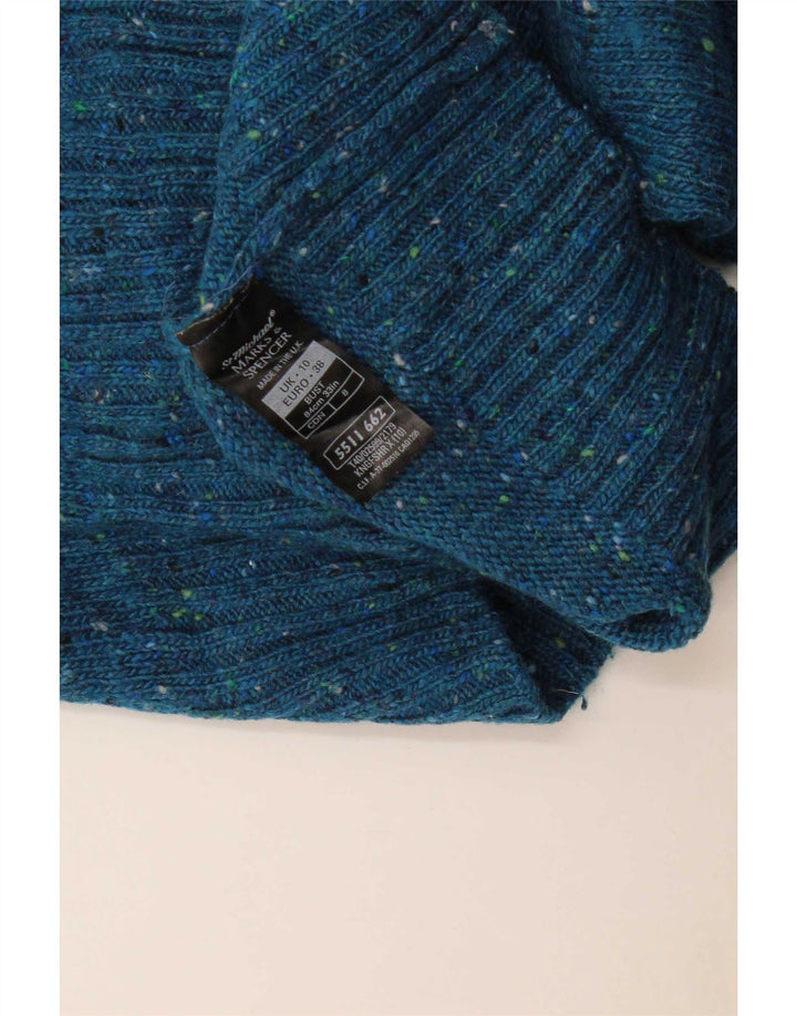 Marks & Spencer Damski sweter z dekoltem w kształcie litery V, UK 10, mały, niebieski, nakrapiany