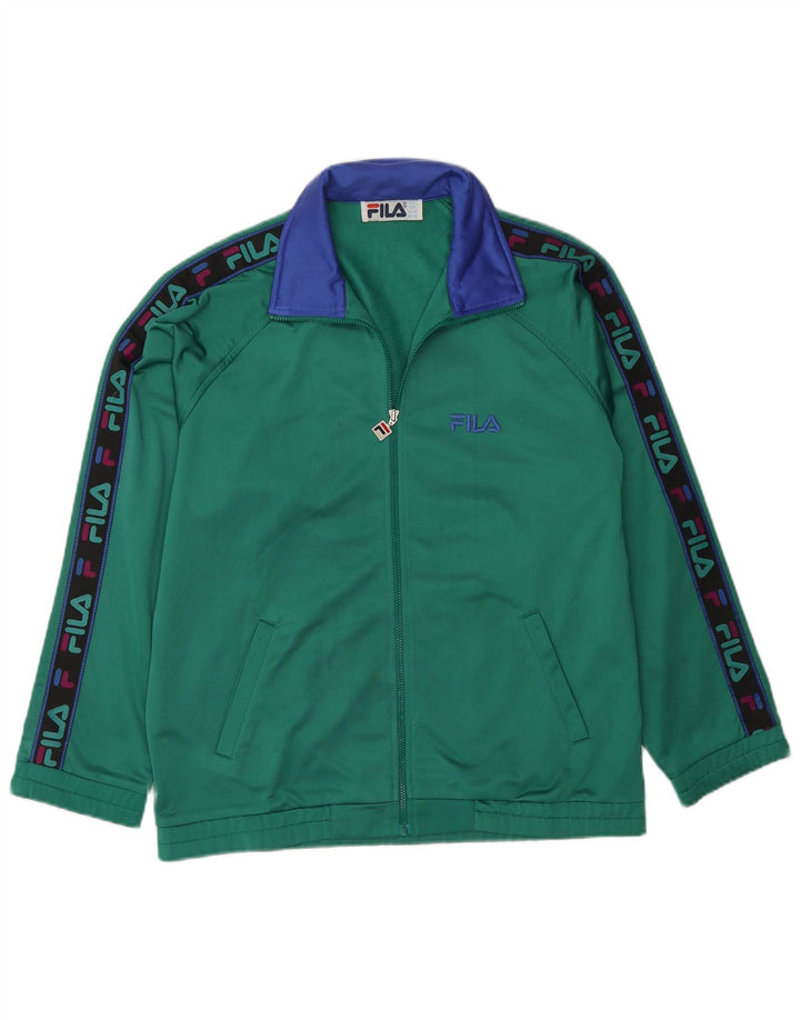 FILA Boys Graphic Tracksuit Top Jacket 13-14 Years Green Colourblock