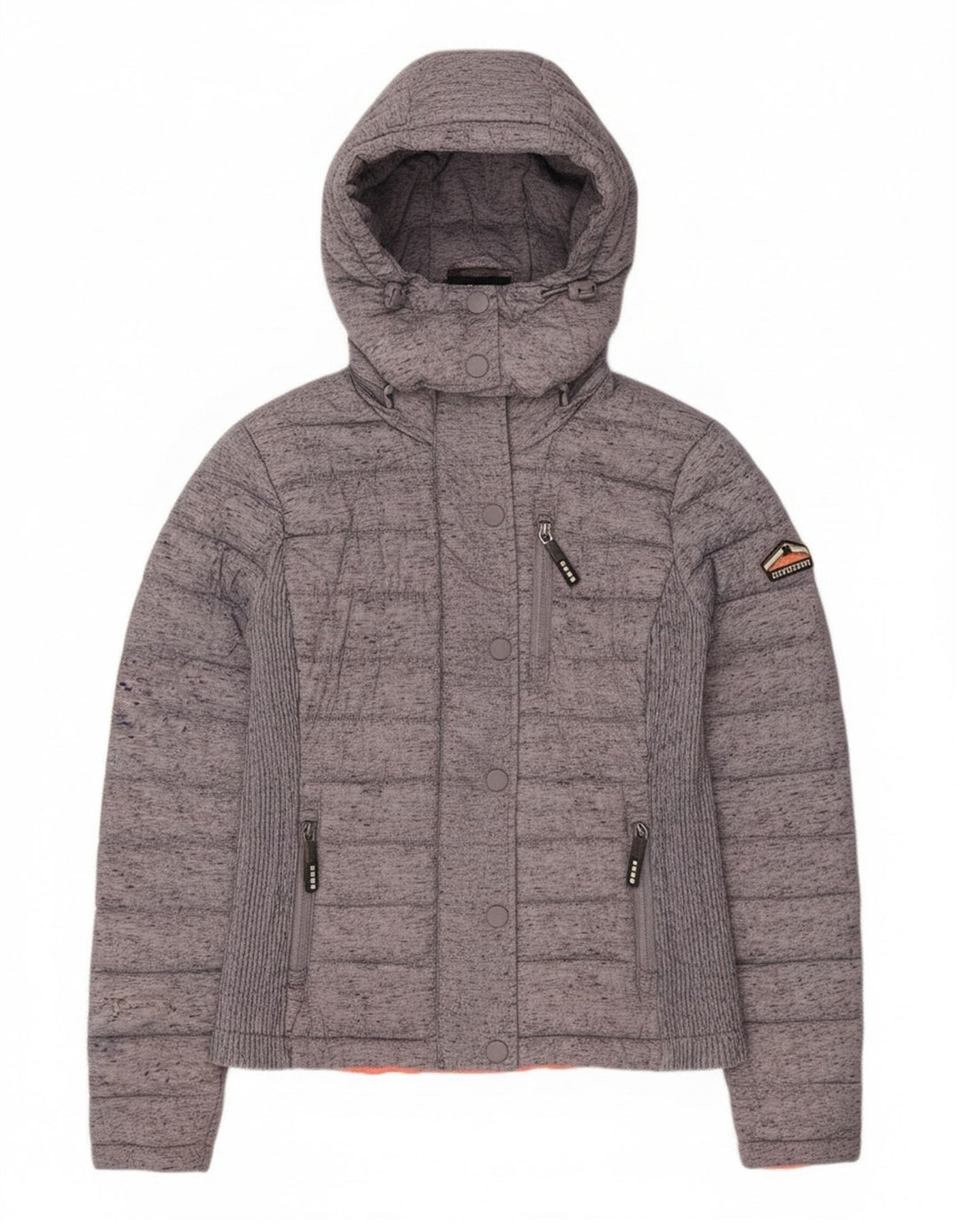 Damska wyściełana kurtka z kapturem Superdry UK 8 XS Szary poliester w blokach kolorów