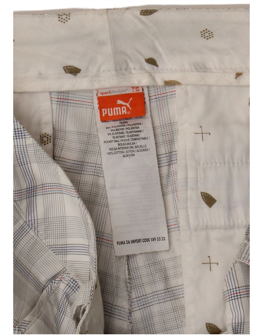 Męskie spodnie typu slim chino PUMA W34 L34, poliester w białą kratkę