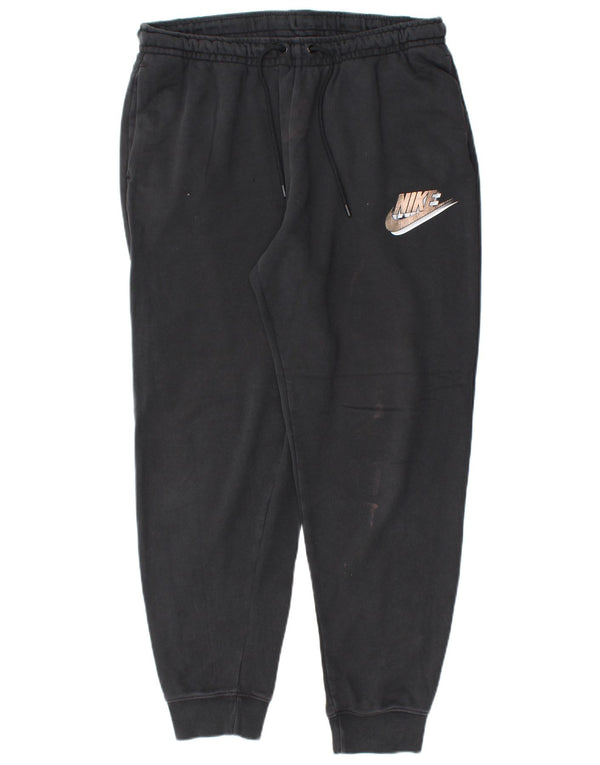 NIKE Mens Graphic Tracksuit Trousers Joggers Large Black Cotton