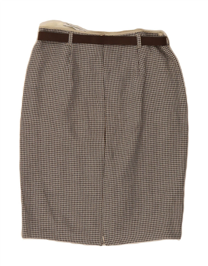 INTREND Womens Abstract Pattern Pencil Skirt UK 8 Small W28  Beige Linen Vintage Intrend and Second-Hand Intrend from Messina Hembry 