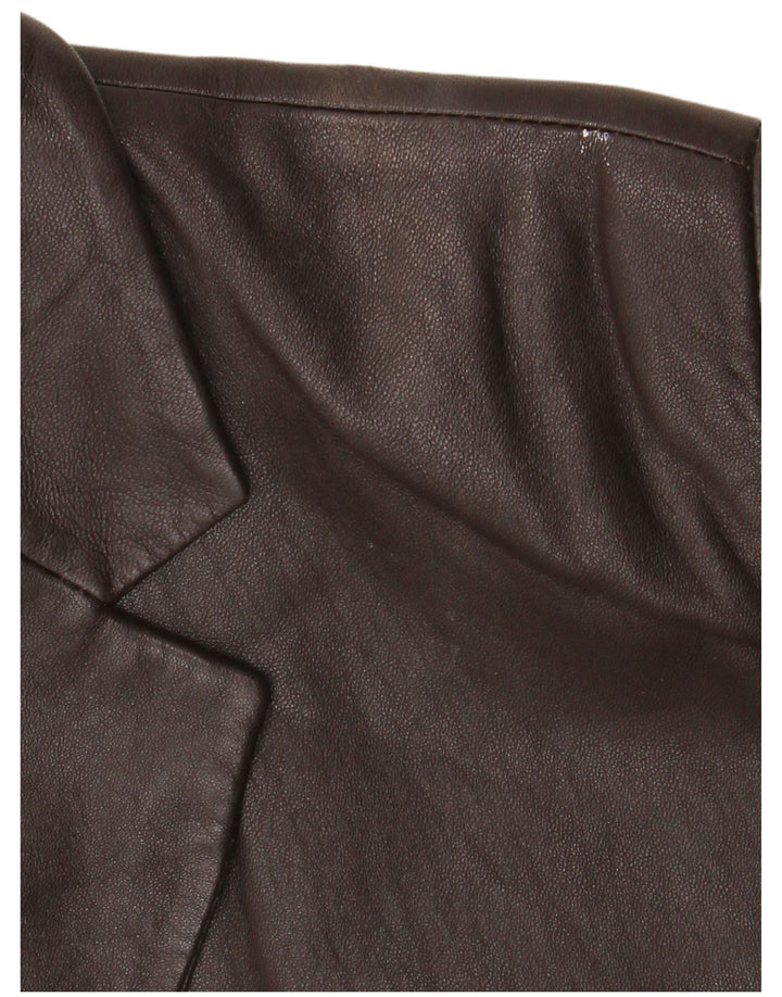 Vintage damska marynarka skórzana zapinana na 3 guziki, UK 18 XL, brązowa skóra