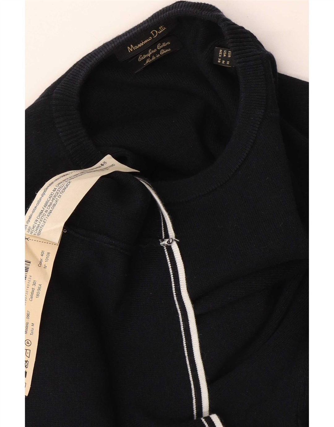 Sweter damski Massimo Dutti z okrągłym dekoltem UK 14, średni granatowy, bawełniany