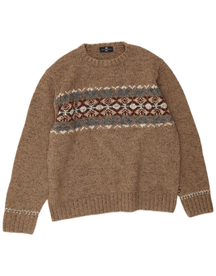 Marks & Spencer Męski sweter z okrągłym dekoltem w kolorze niebieskim, duży, brązowy