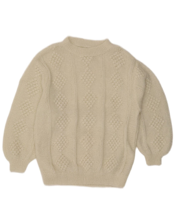 Sweter damski w stylu vintage z okrągłym dekoltem UK 20 2XL Biały akryl