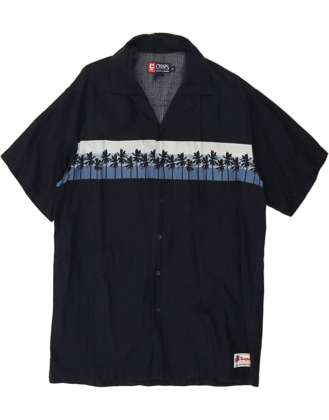 CHAPS Mens Short Sleeve Shirt Medium Navy Blue Cotton Hawaiian Vintage Chaps and Second-Hand Chaps from Messina Hembry 