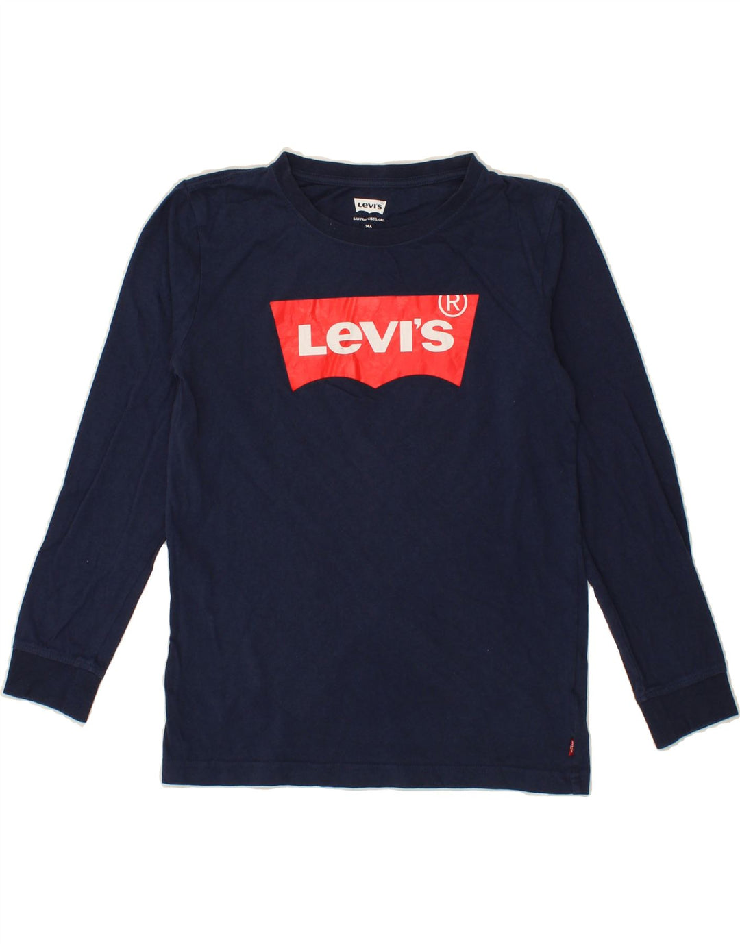 LEVI'S Boys Graphic Top Long Sleeve 13-14 Years Navy Blue Cotton Vintage Levi's and Second-Hand Levi's from Messina Hembry 