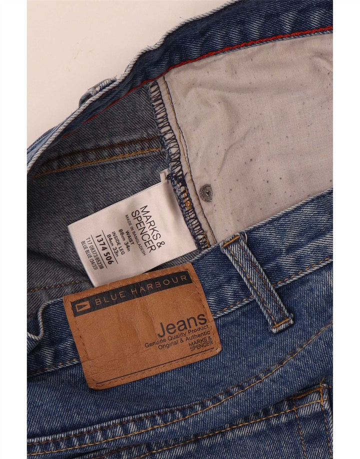Marks & Spencer Męskie niebieskie dżinsy proste Harbor W34 L33 bawełniane