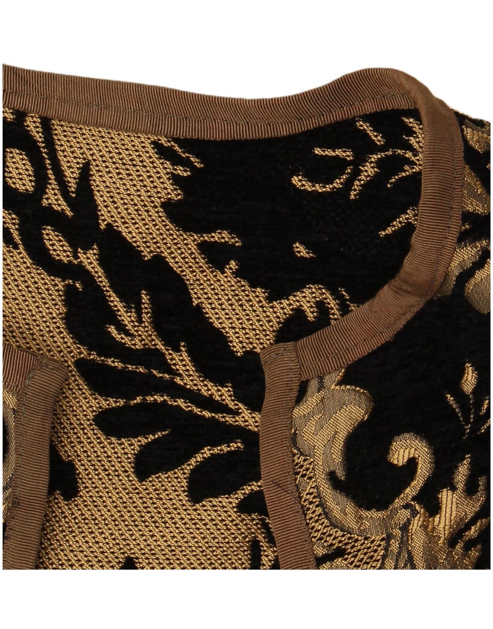 Vintage damski sweter rozpinany o przedłużonym fasonie UK 14, średni czarny paisley