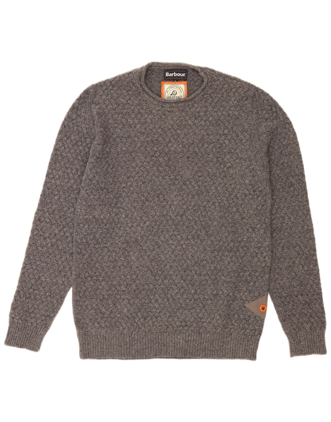 Męski sweter z okrągłym dekoltem Barbour, mały, szary, wełniany