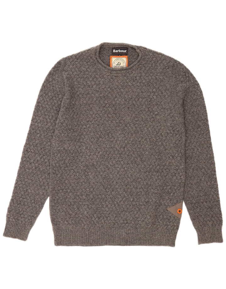Męski sweter z okrągłym dekoltem Barbour, mały, szary, wełniany