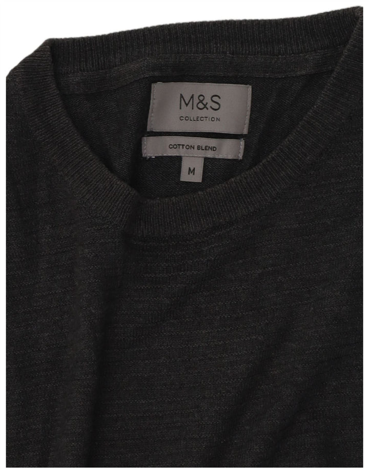 Marks & Spencer Męski sweter z okrągłym dekoltem, średnioszary, bawełniany
