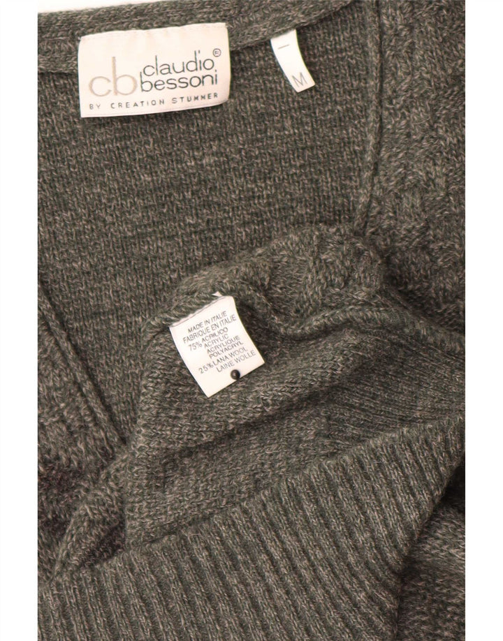 Męski sweter bez rękawów w stylu vintage, średni khaki, geometryczny akryl