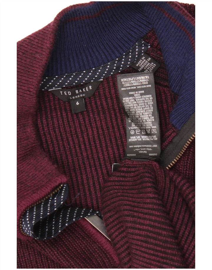 Męski sweter Ted Baker z zamkiem błyskawicznym, rozmiar 6 2XL, bordowy poliester