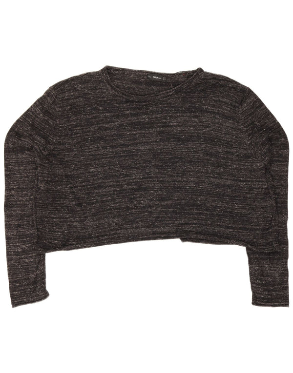 Damski krótki top oversize Zara z długim rękawem, UK 14, średnioszary, nakrapiany