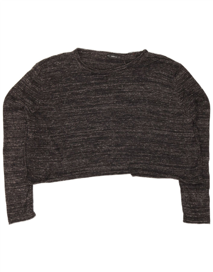 Damski krótki top oversize Zara z długim rękawem, UK 14, średnioszary, nakrapiany